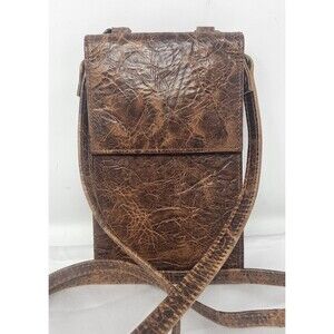 Vtg Rolfs Brown Distressed Leather Organizer Wilderness Collection Crossbody NEW